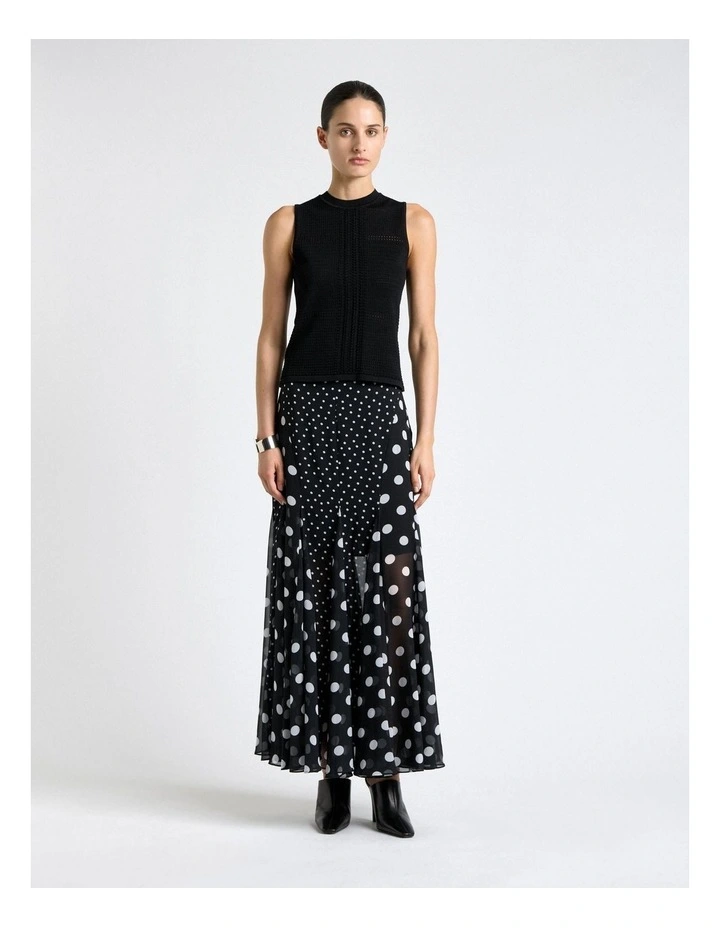 Polka Dot Flared Maxi Skirt in Black image 1