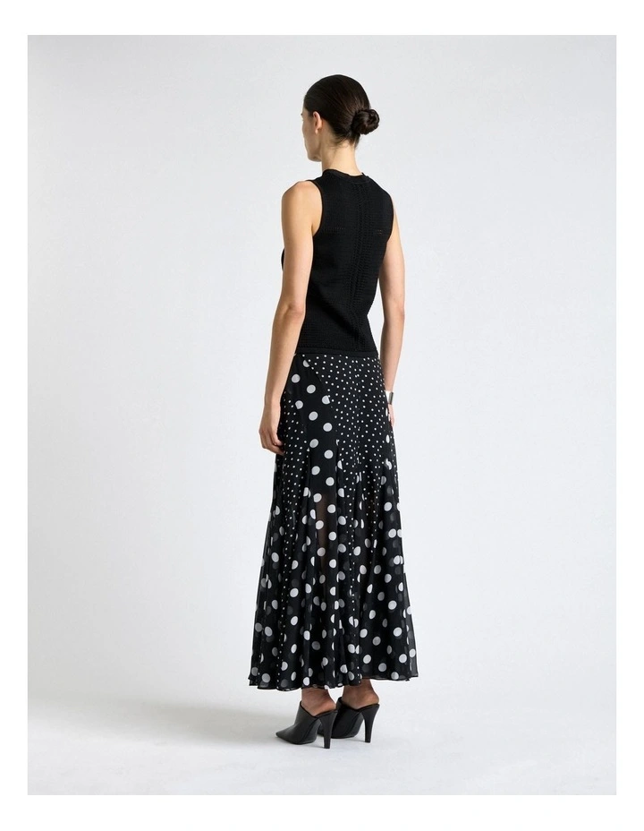Polka Dot Flared Maxi Skirt in Black image 2