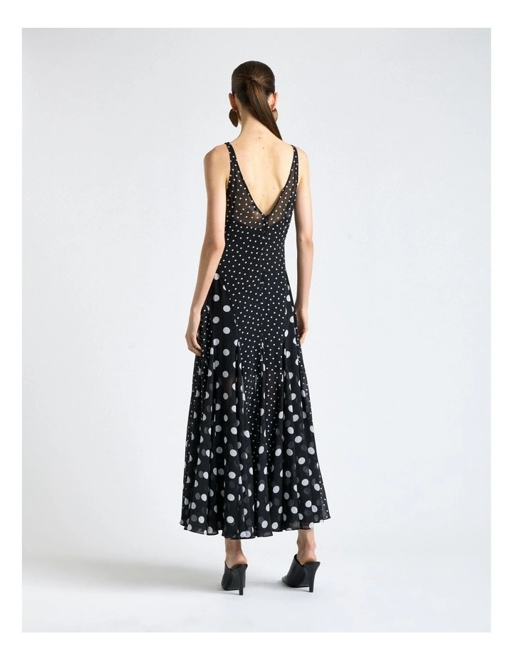 Polka Dot Flared Midi Dress in Black image 2