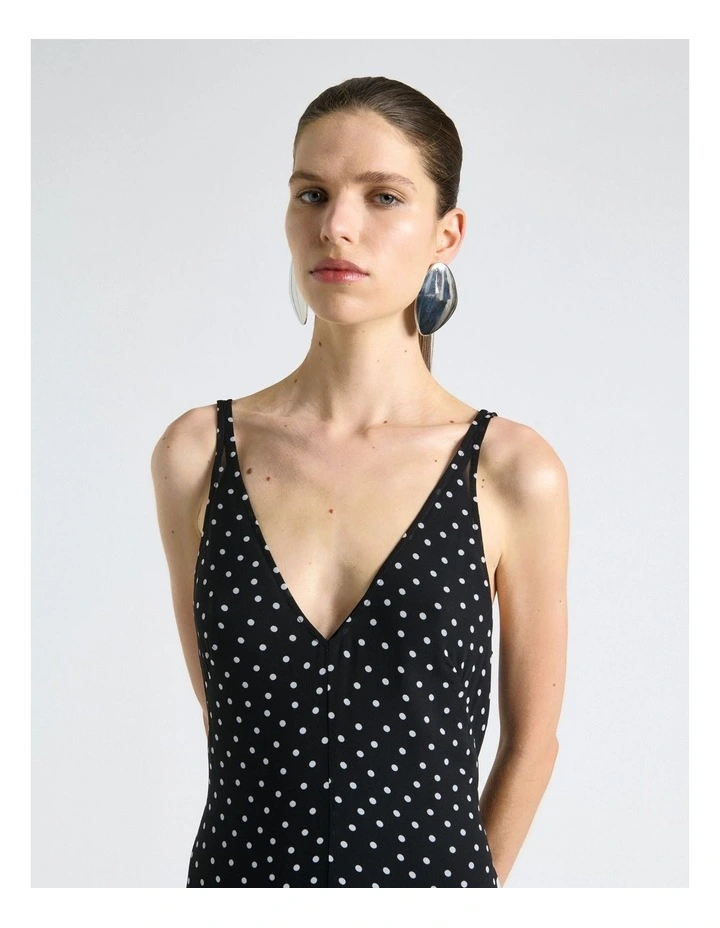 Polka Dot Flared Midi Dress in Black image 4
