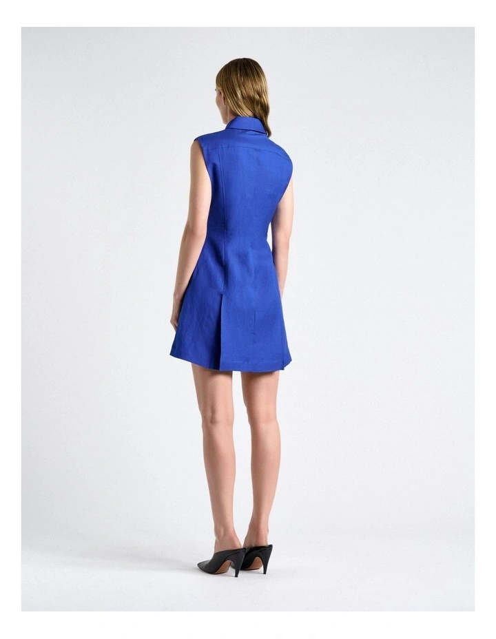 Linen Blend Zip Pleated Mini Dress in Cobalt image 2