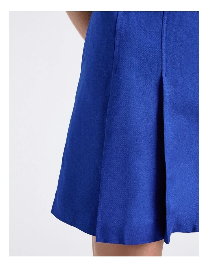 Linen Blend Zip Pleated Mini Dress in Cobalt image 6