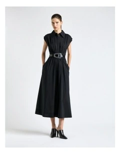 Soft Finish Cotton Shirt Dress in Black