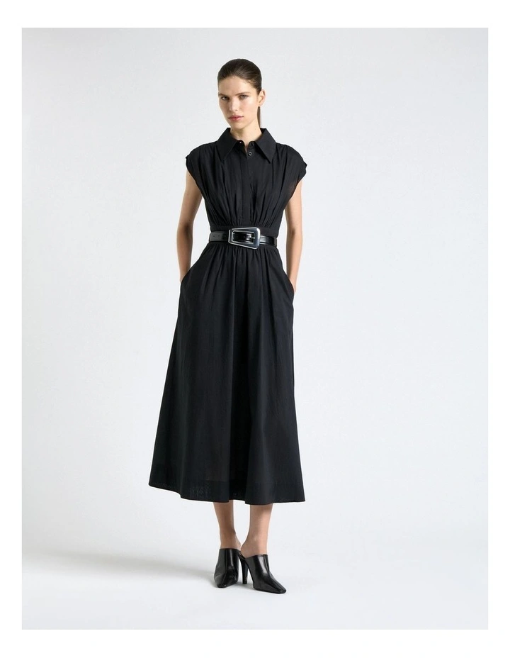 Soft Finish Cotton Shirt Dress in Black image 1