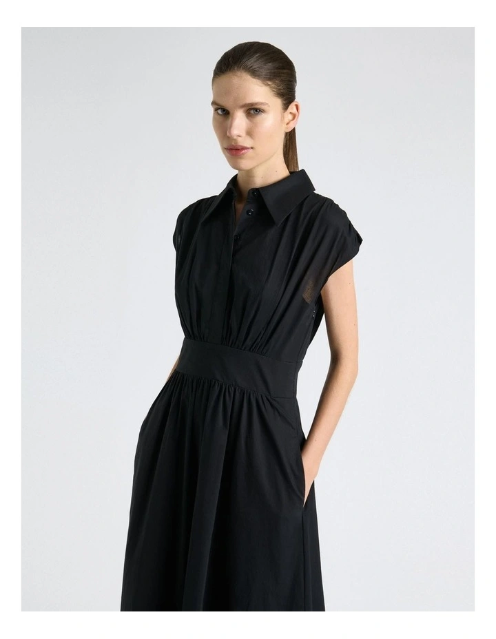 Soft Finish Cotton Shirt Dress in Black image 3