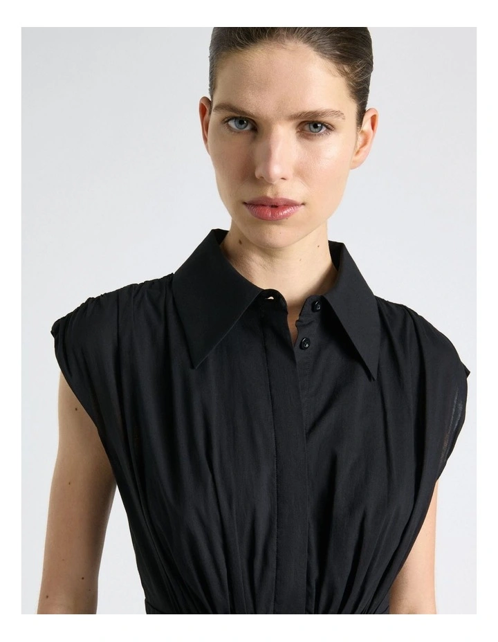 Soft Finish Cotton Shirt Dress in Black image 4