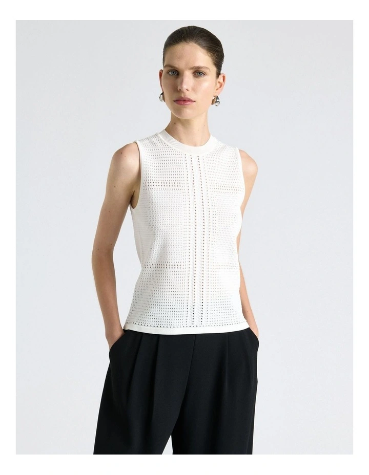 Perforated Knit Tank Top in White image 3