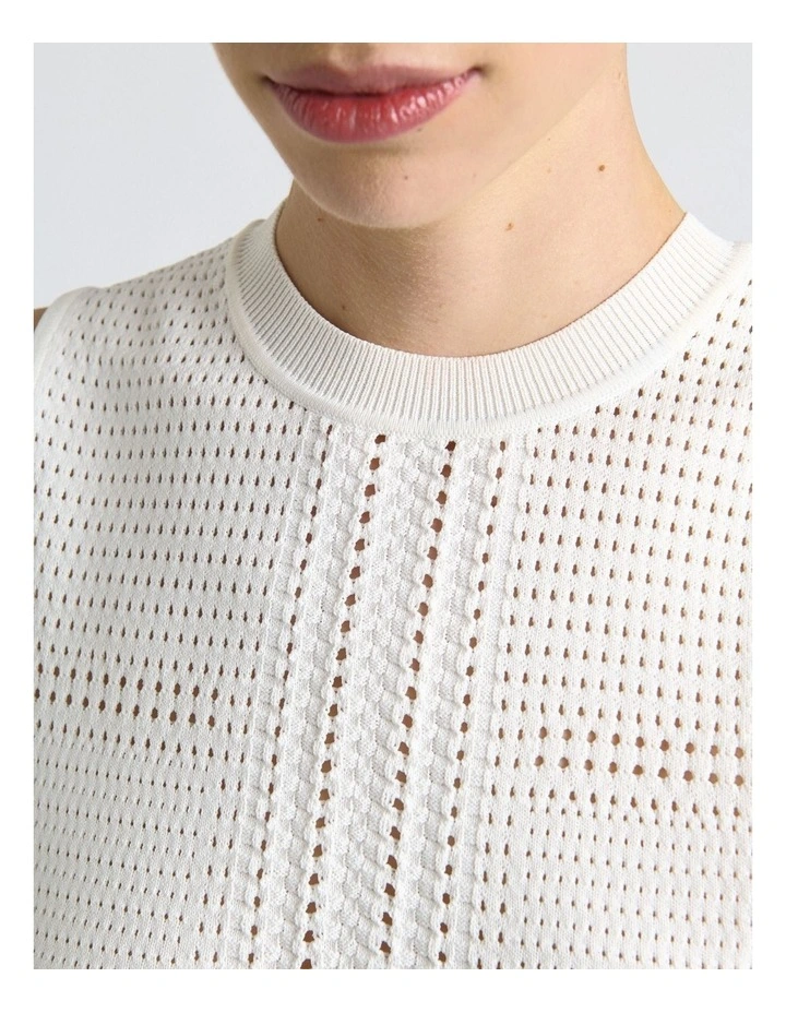 Perforated Knit Tank Top in White image 4