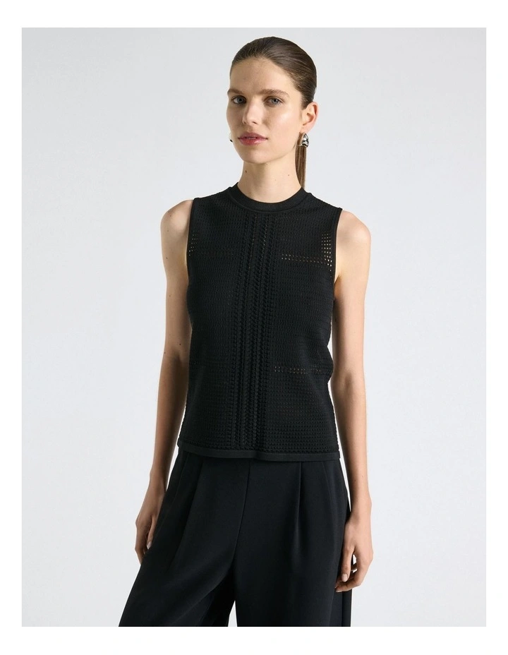 Perforated Knit Tank Top in White image 3