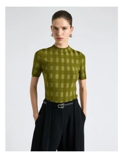 Shiny Tonal Check Knit in Avocado