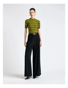 Shiny Tonal Check Knit in Avocado