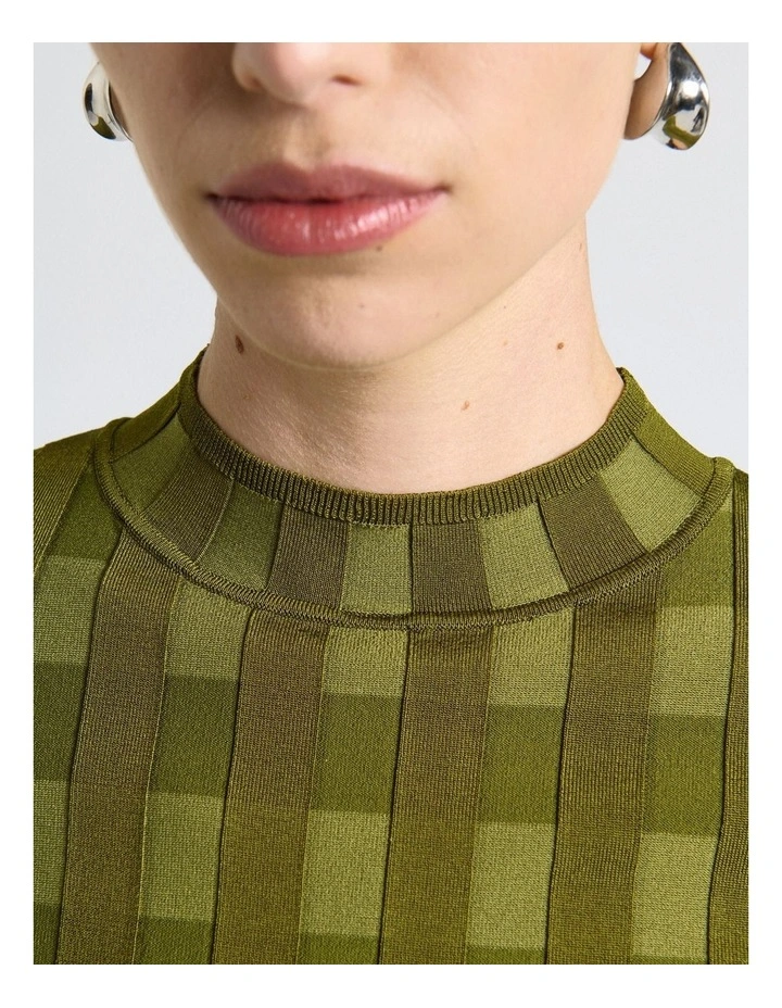Shiny Tonal Check Knit in Avocado image 3