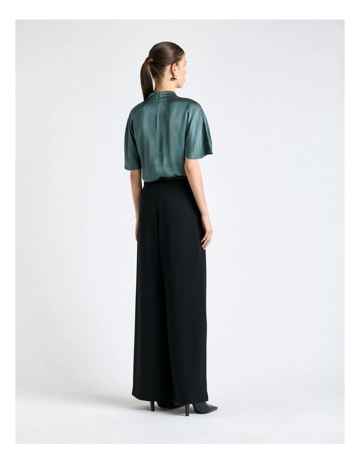 Satin Draped Neck Blouse in Blue image 2