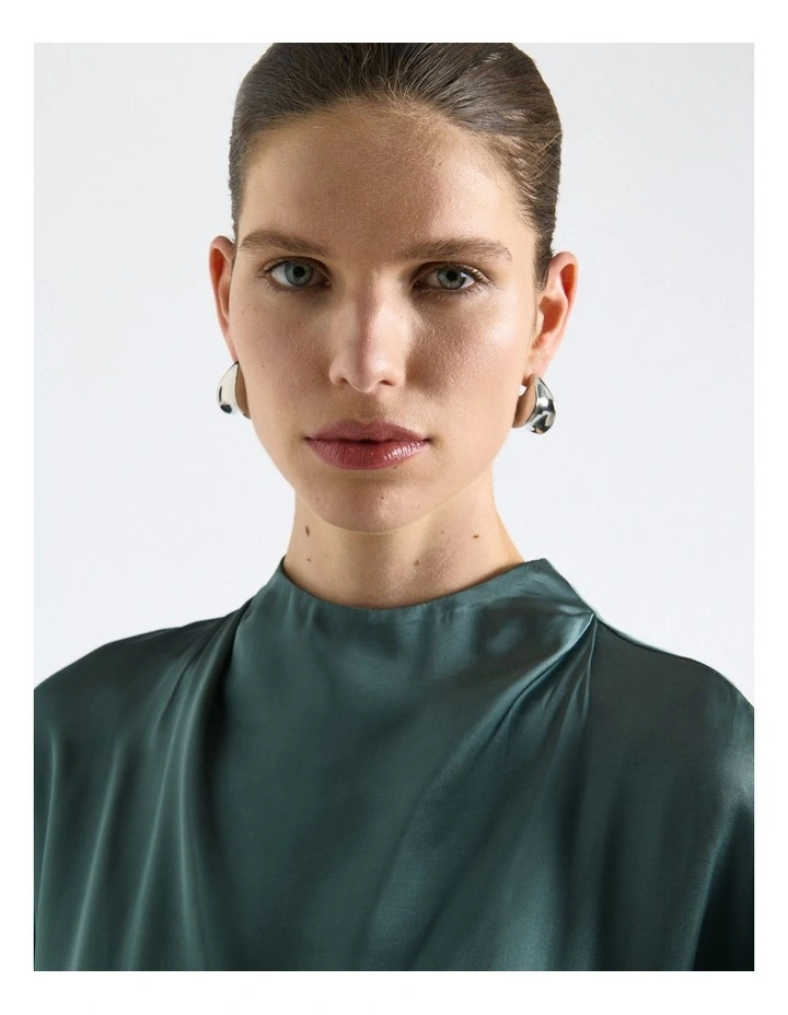 Satin Draped Neck Blouse in Blue image 3