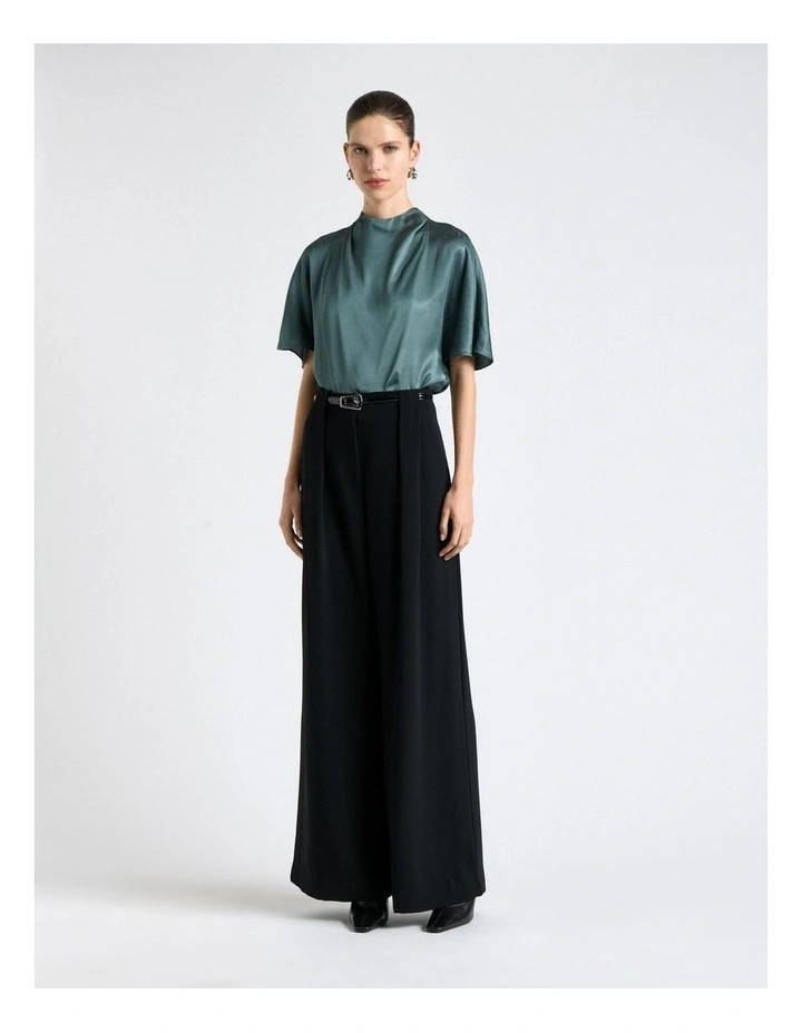 Satin Draped Neck Blouse in Blue image 4