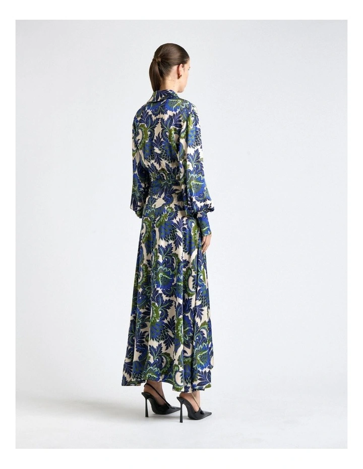 Mirage Satin Long Sleeve Midi Dress in Blue image 2