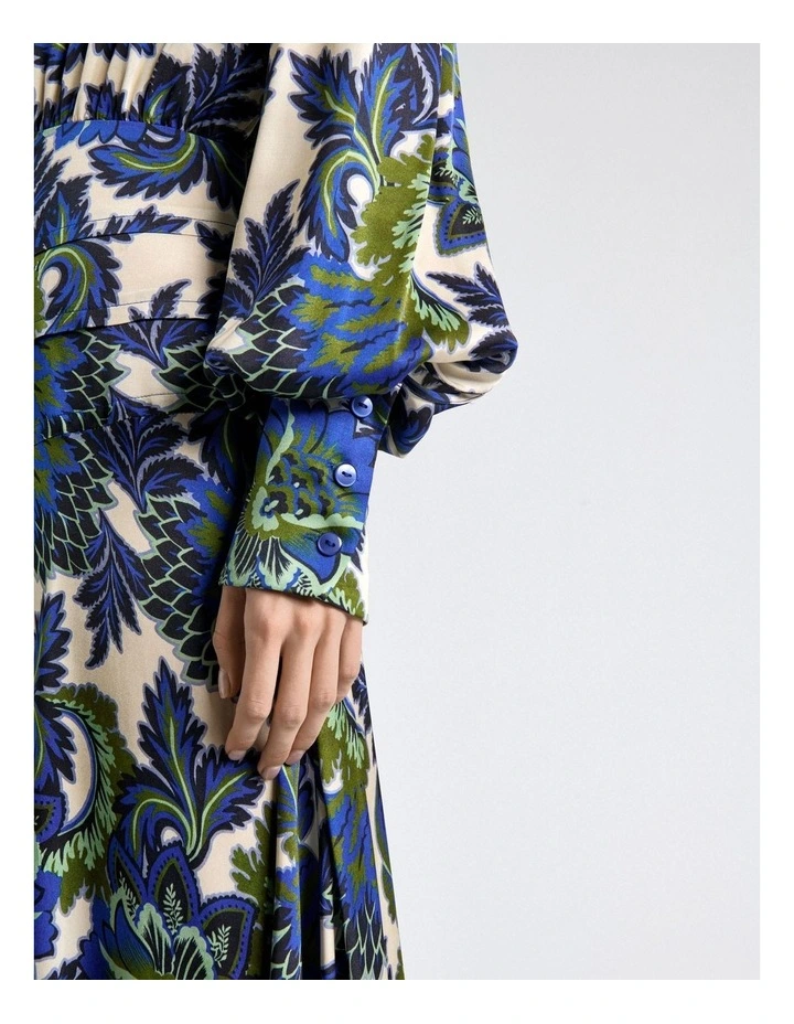 Mirage Satin Long Sleeve Midi Dress in Blue image 5