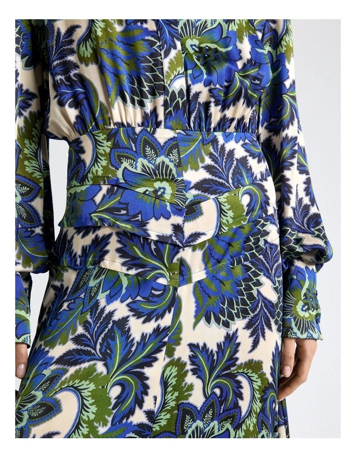 Mirage Satin Long Sleeve Midi Dress in Blue image 6