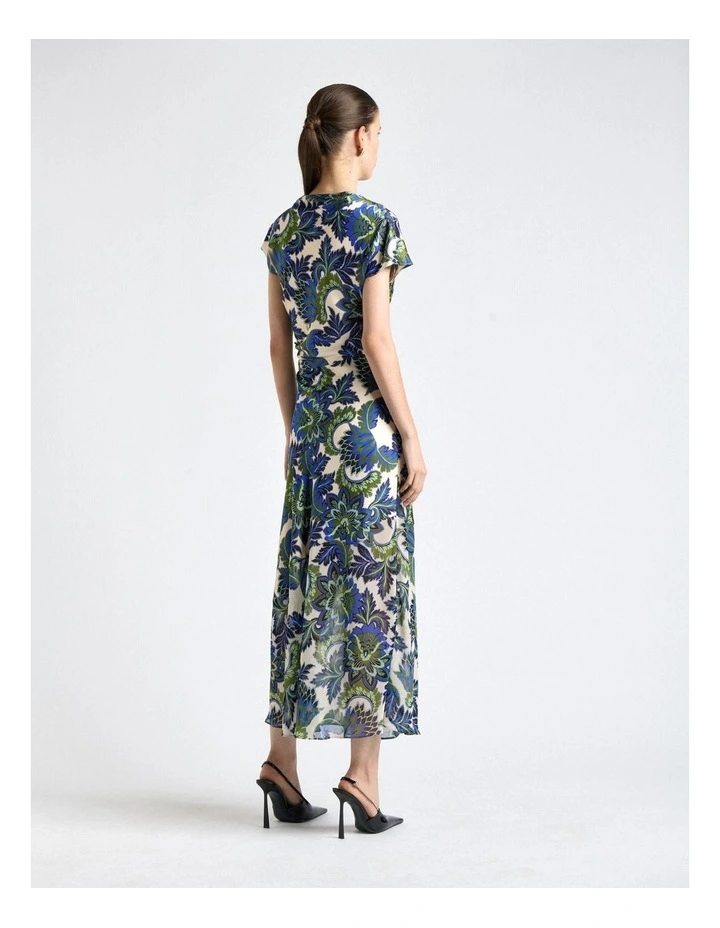 Mirage Satin Drape Neck Midi Dress in Blue image 2