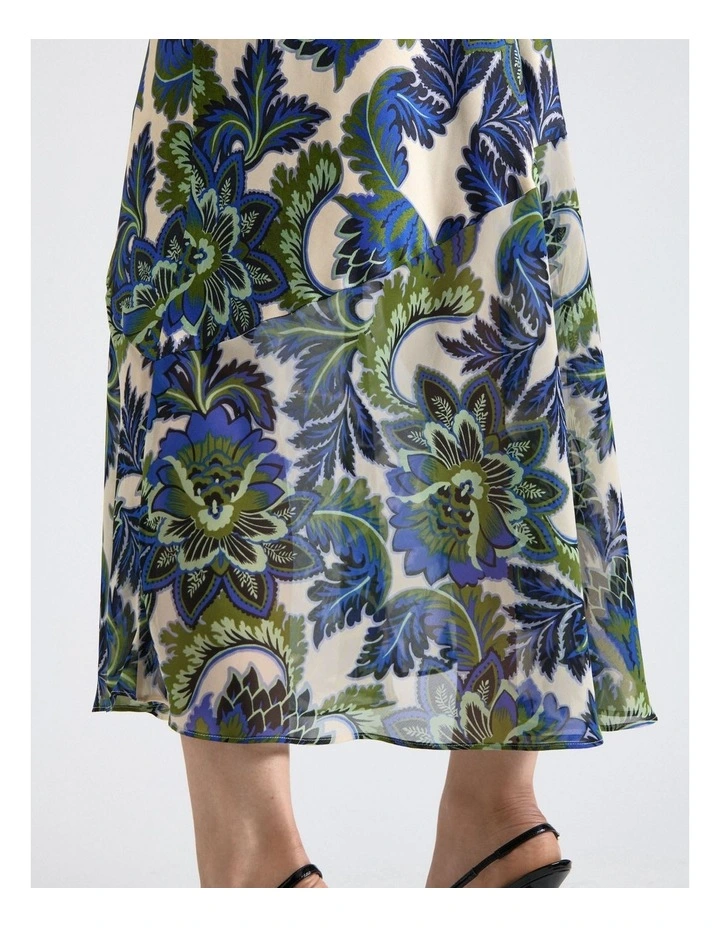 Mirage Satin Drape Neck Midi Dress in Blue image 5