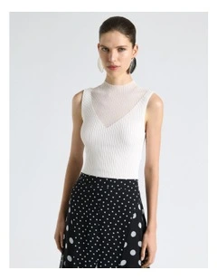 Solid And Sheer Rib Knit Tank in White