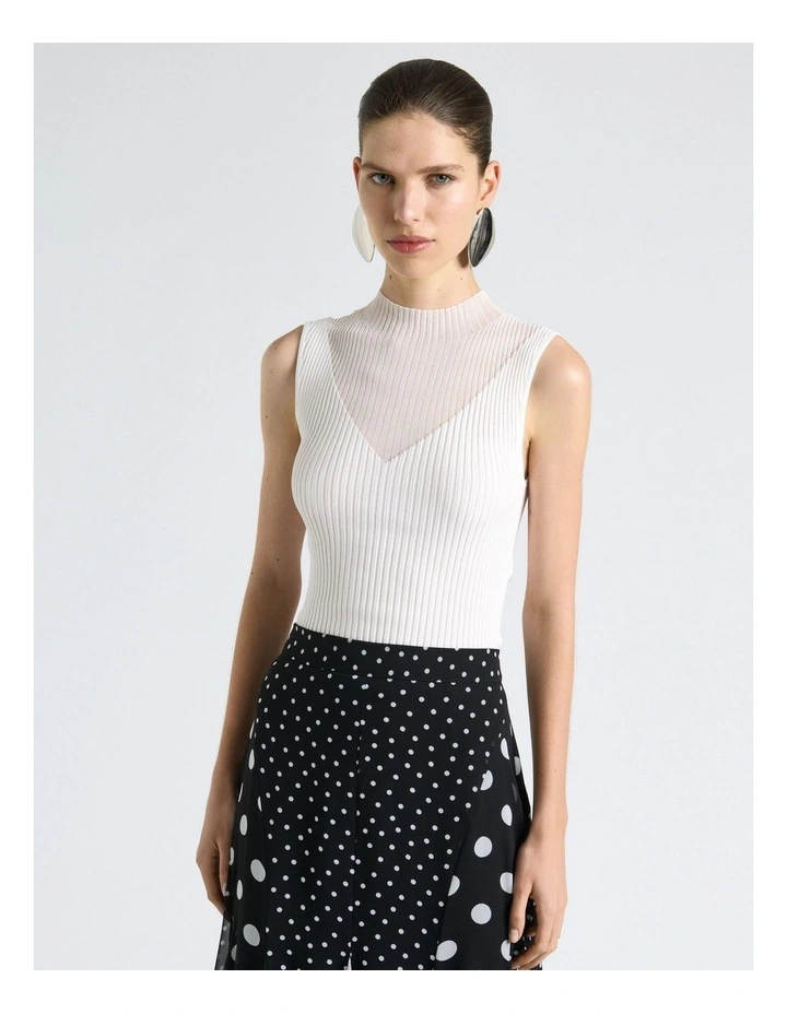 Solid And Sheer Rib Knit Tank in White image 1