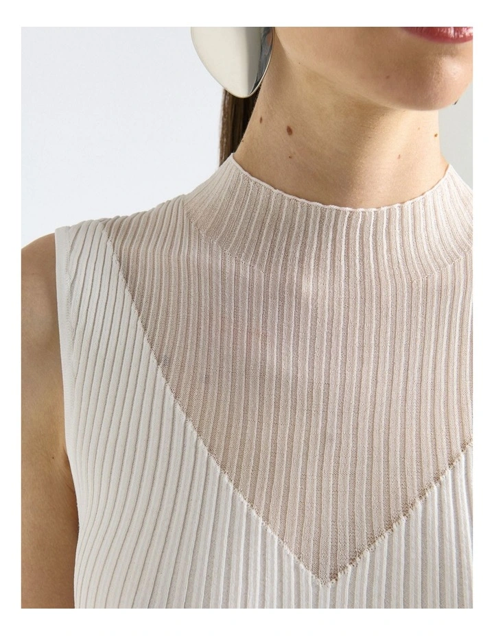 Solid And Sheer Rib Knit Tank in White image 3