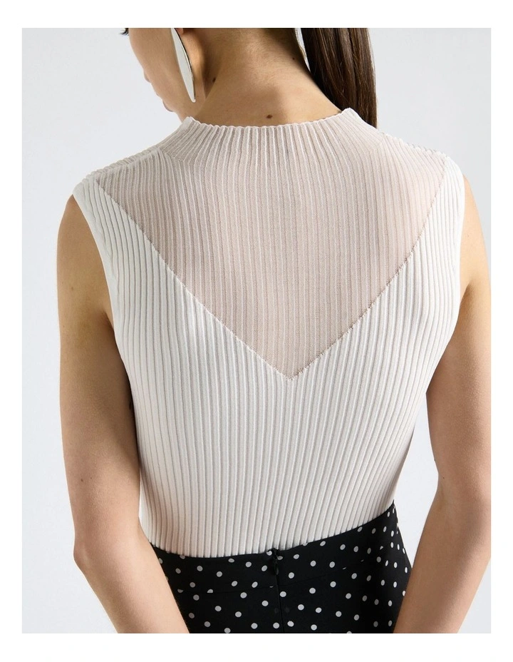 Solid And Sheer Rib Knit Tank in White image 4