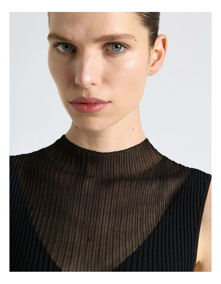 Solid And Sheer Rib Knit Tank in Black image 3