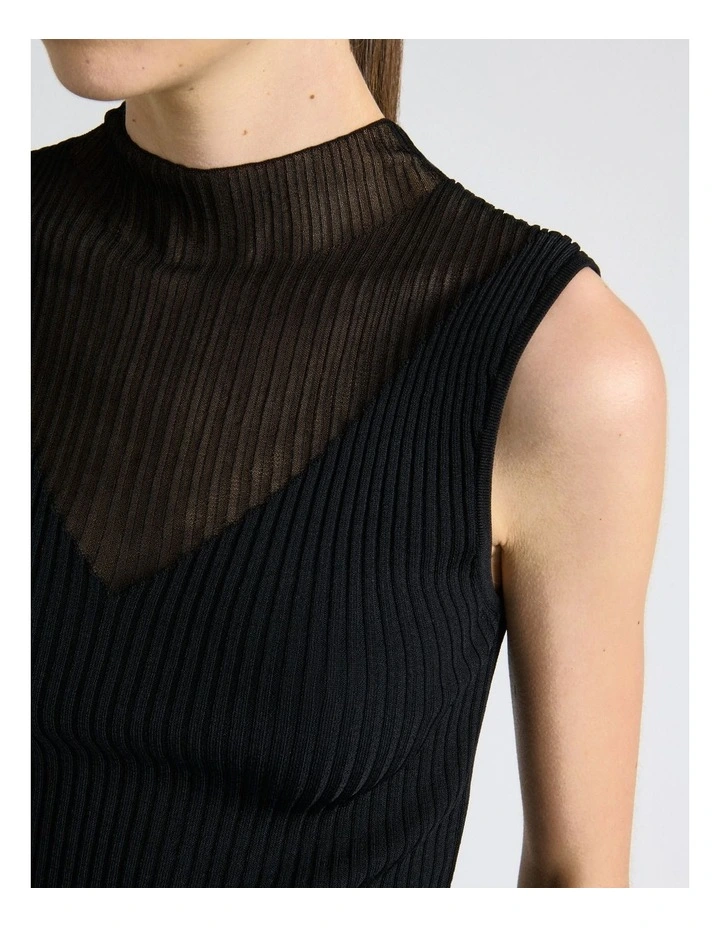 Solid And Sheer Rib Knit Tank in Black image 4