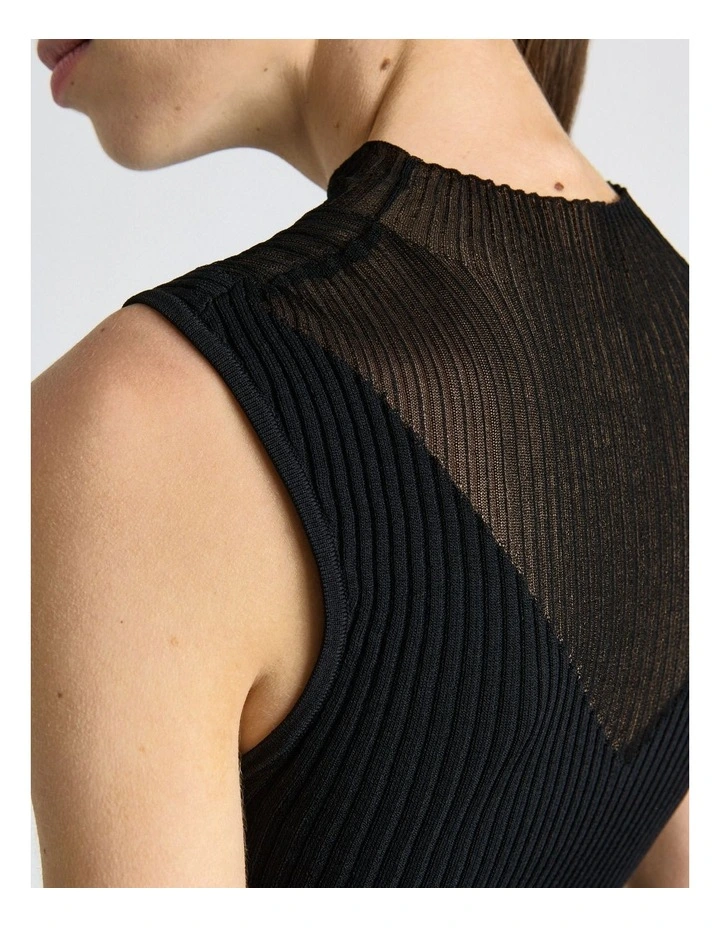 Solid And Sheer Rib Knit Tank in Black image 5