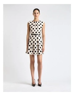 Flocked Polka Dot Sculpted Mini Dress