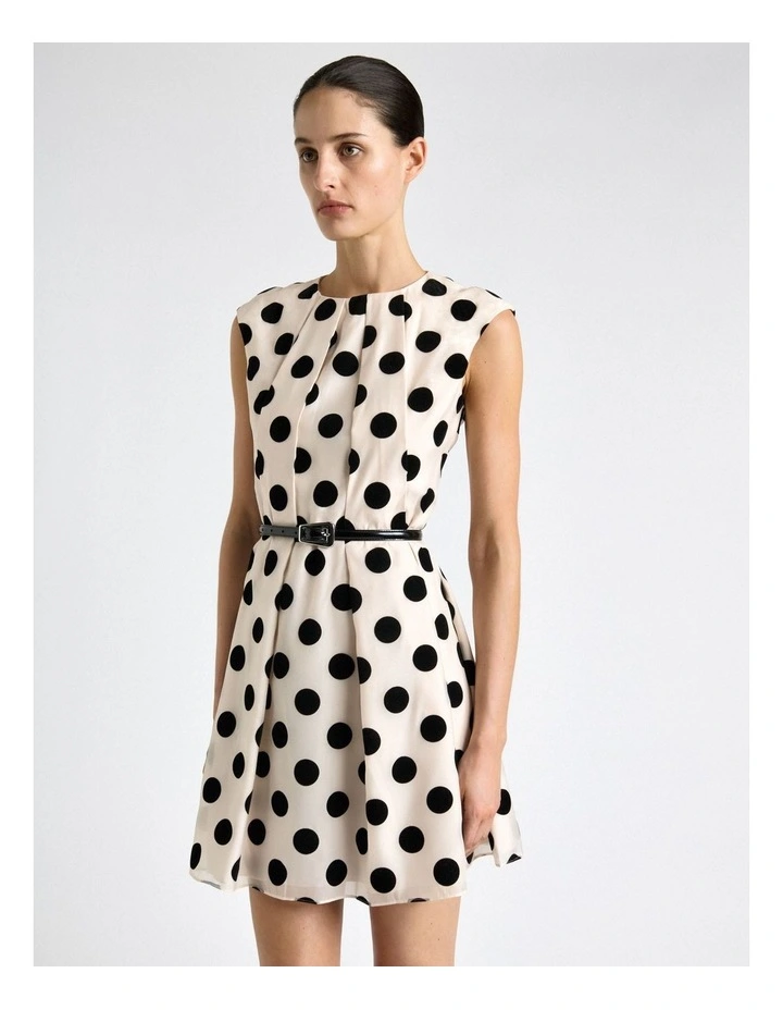 Flocked Polka Dot Sculpted Mini Dress image 3
