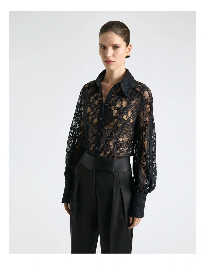 Paisley Lace Blouson Sleeve Shirt in Black image 3