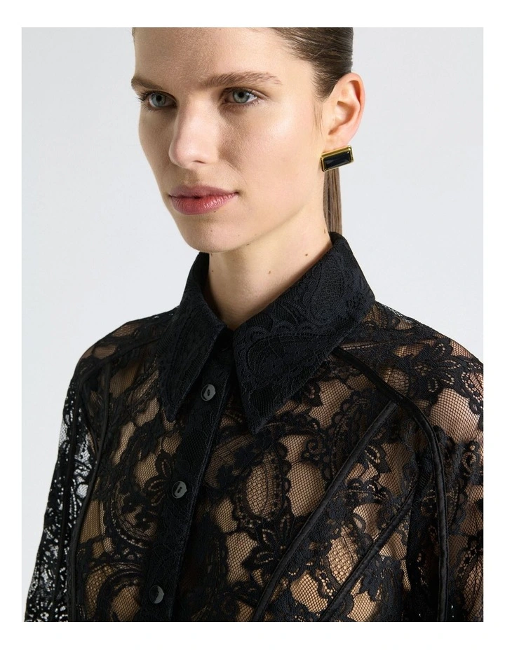 Paisley Lace Blouson Sleeve Shirt in Black image 4