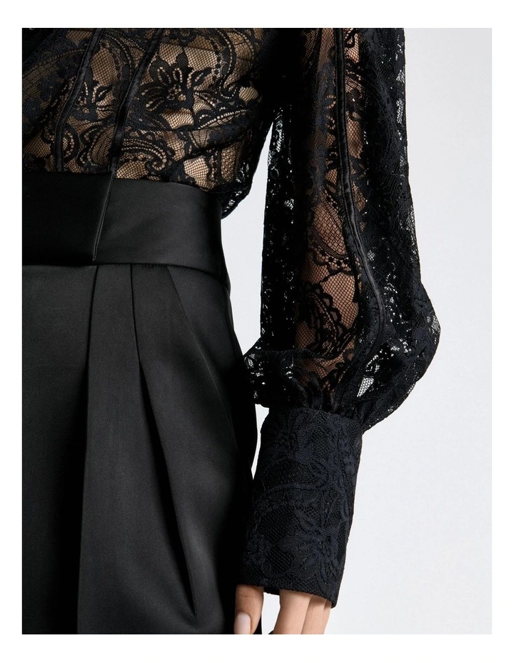 Paisley Lace Blouson Sleeve Shirt in Black image 5