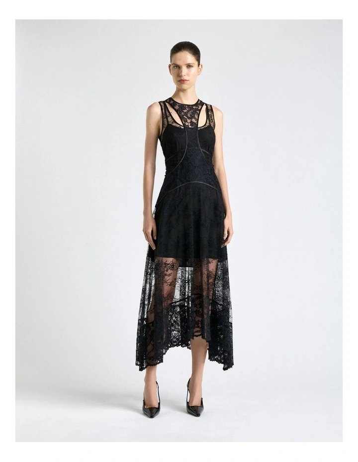 Paisley Lace Layered Midi Dress in Black image 1