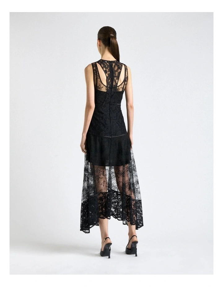 Paisley Lace Layered Midi Dress in Black image 2
