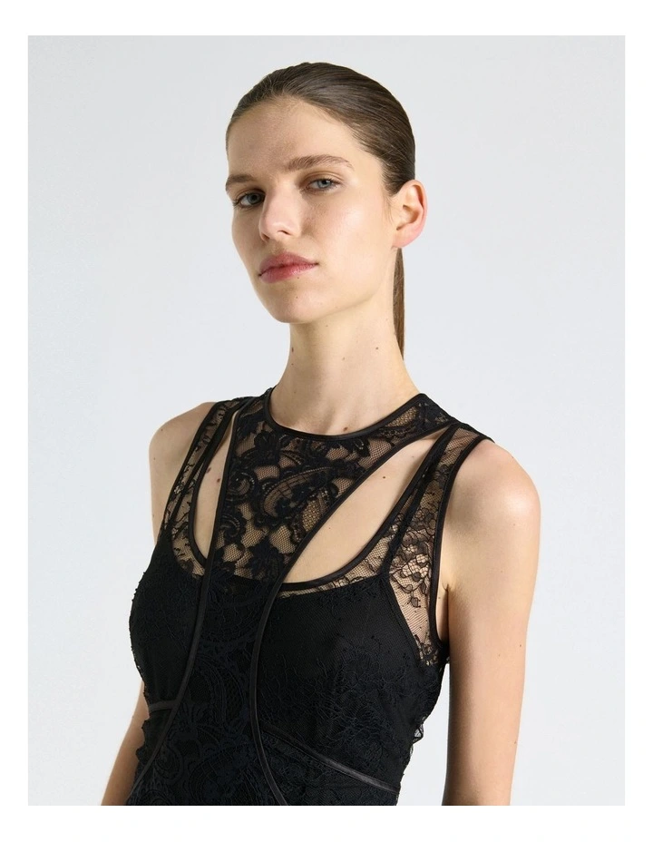 Paisley Lace Layered Midi Dress in Black image 4
