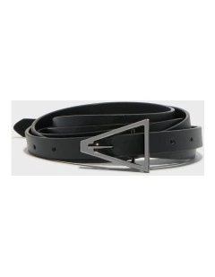 Double Wrap Triangle Buckle Leather Belt in Black