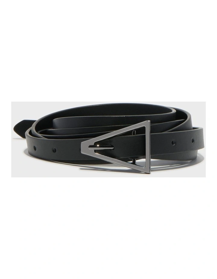 Double Wrap Triangle Buckle Leather Belt in Black image 1
