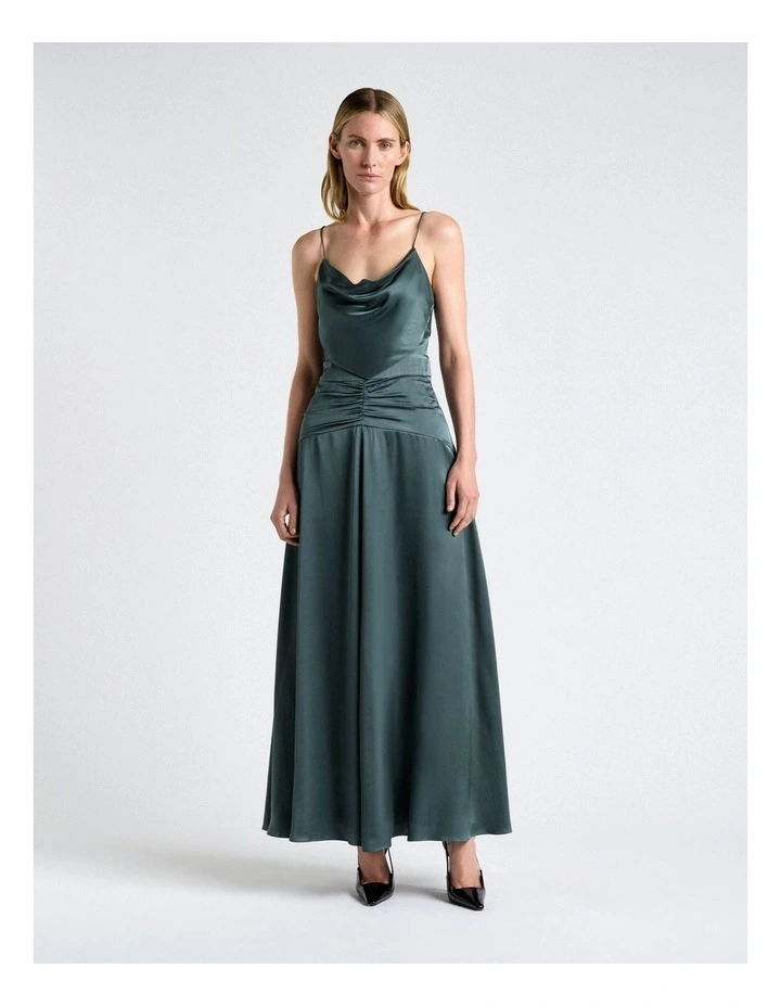 Viscose Satin Cowl Neck Midi Dress in Blue image 1