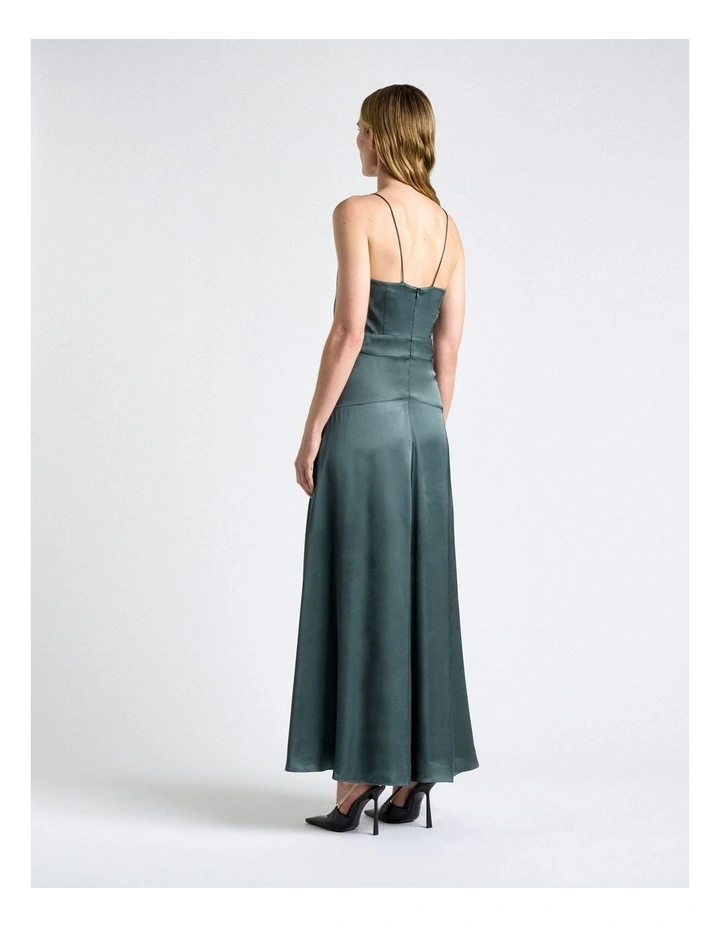 Viscose Satin Cowl Neck Midi Dress in Blue image 2