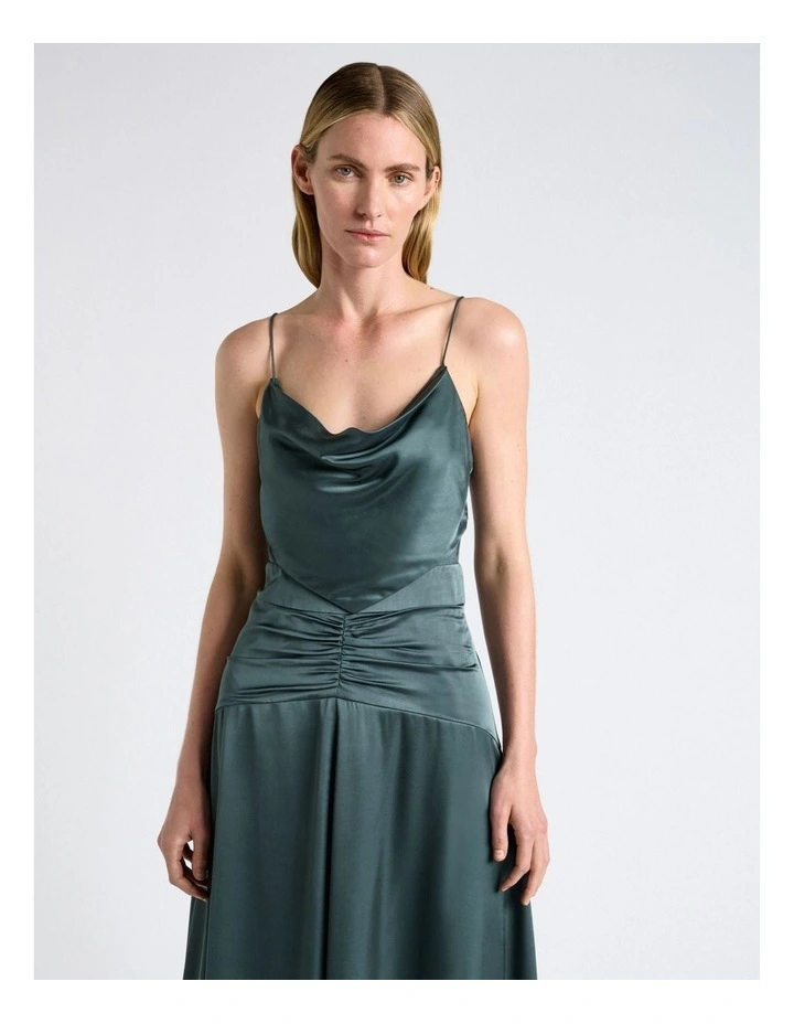 Viscose Satin Cowl Neck Midi Dress in Blue image 3