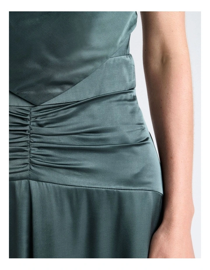 Viscose Satin Cowl Neck Midi Dress in Blue image 4