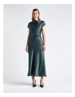 Viscose Satin Draped Midi Dress