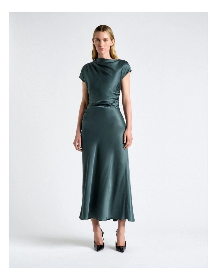 Viscose Satin Draped Midi Dress image 1