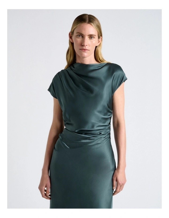 Viscose Satin Draped Midi Dress image 3
