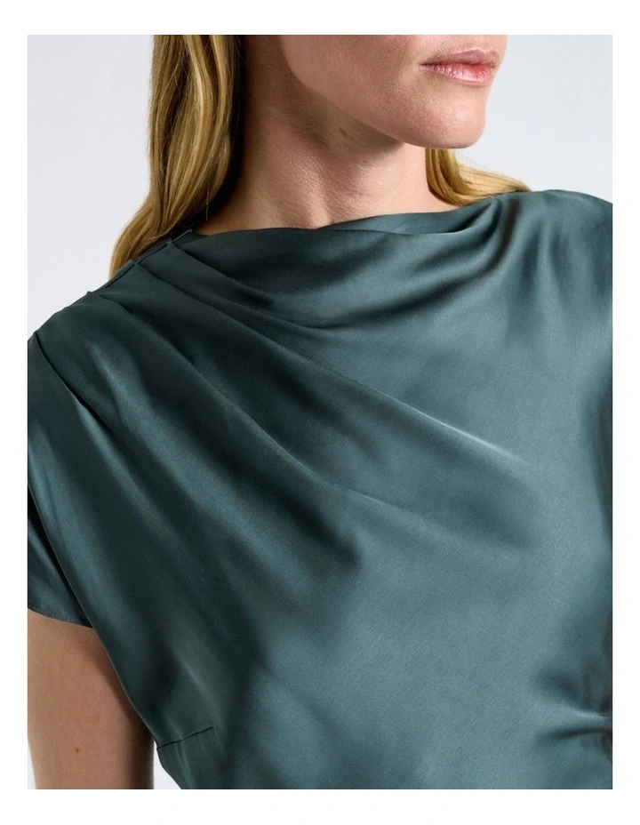 Viscose Satin Draped Midi Dress image 4