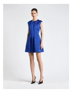 Bonded Satin Sculptured Mini Dress in Blue